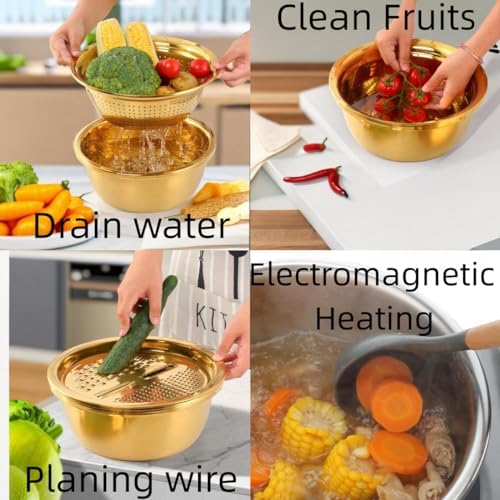 Keiwhsly 3pcs Stainless Steel Colander Set with Julienne Peeler