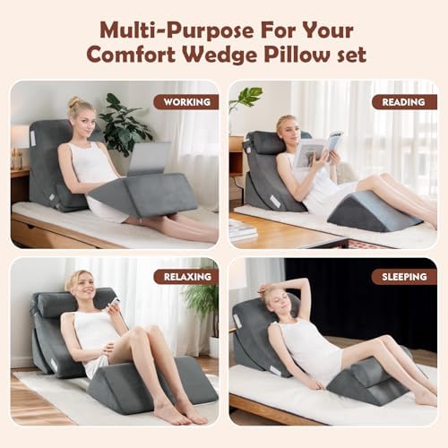 4PCS Orthopedic Bed Wedge Pillow Set for Back and Leg Pain Relief