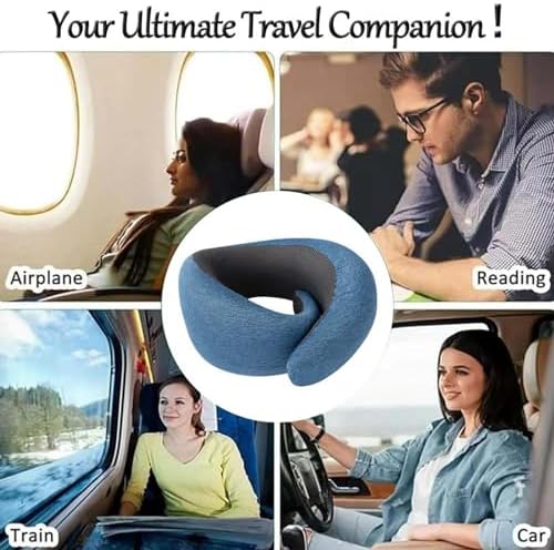 Adjustable Memory Foam Travel Neck Pillow with 360 Support - Blue