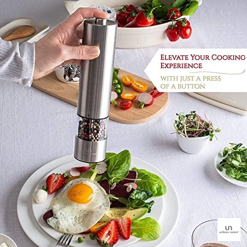 Urban Noon Electric Salt Pepper Grinder Set - Battery Operated with LED Light