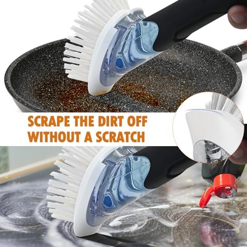 RIMAY Soap Dispensing Dish Brush Set with Holder