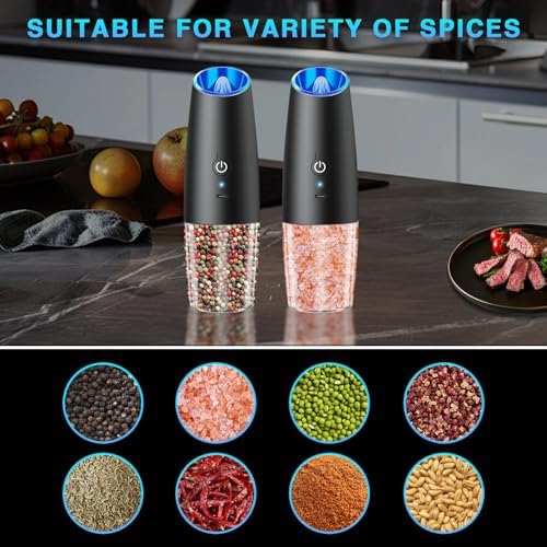 Haomacro Electric Salt and Pepper Grinder Set with LED Light