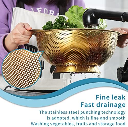 Kyraton Gold Colander 5 Quart Professional Sturdy Strainer with Dishwasher Safe Design