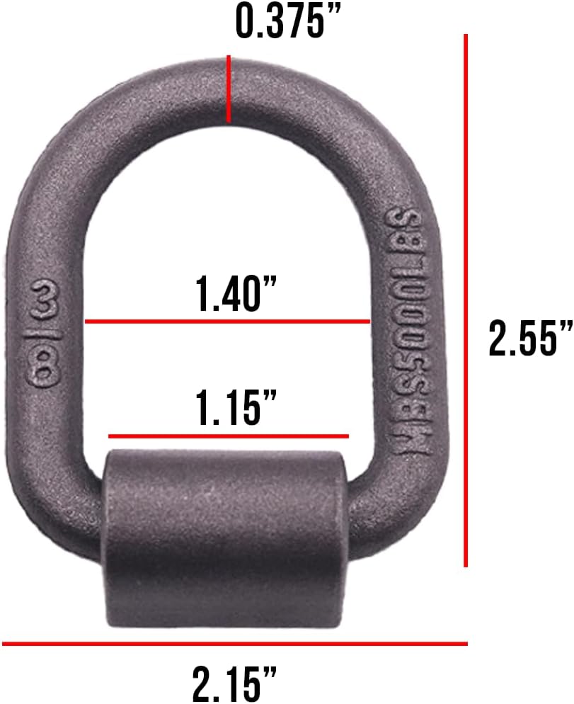 BoxerTool 38 Weld On D Ring - 5000 LBS Breaking Strength 12 Pack