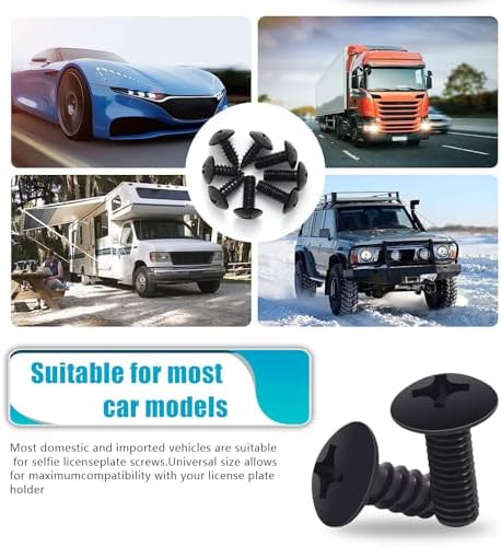 8 PCS Car License Plate Fastener Kit with Shock Pads and Wrench - Black