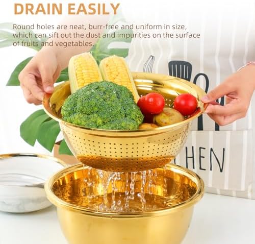 Meisha 3Pcs Stainless Steel Colander Set - Gold 1
