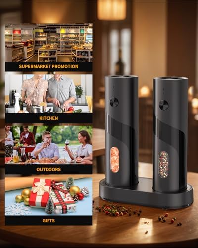 CIRCLE JOY Rechargeable Salt Pepper Grinder Set with USB Charging Base