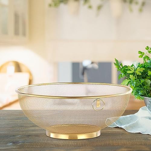 Gold Rice Washing Colander with Handle and Base