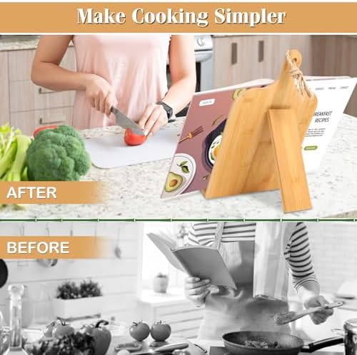 Quexilo Adjustable Cookbook Stand - Bamboo Chalkboard Labels Measurement Chart