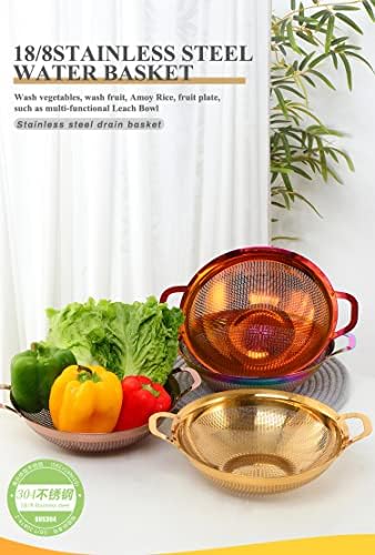 QOBIMOON Gold Stainless Steel Colander with Handle and Legs