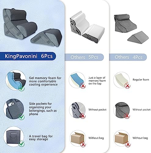 KingPavonini 6PCS Orthopedic Bed Wedge Pillow with Travel Bag