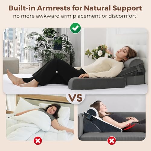 Vekkia Adjustable Wedge Pillow with Armrests and Headrest