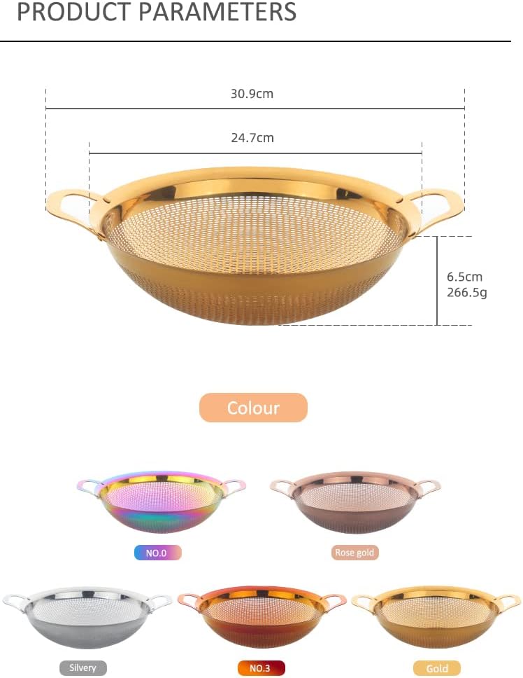 QOBIMOON Gold Stainless Steel Colander with Handle and Legs