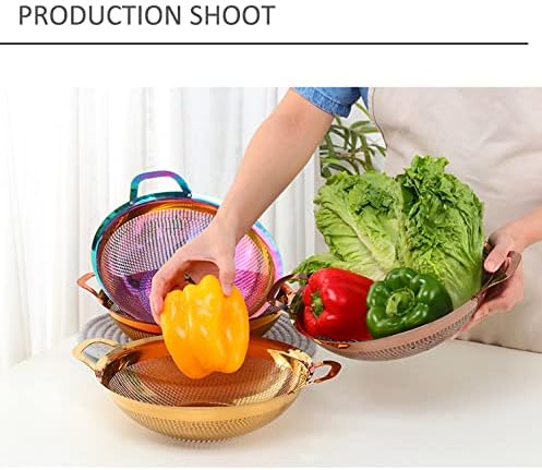 QOBIMOON Gold Stainless Steel Colander with Handle and Legs