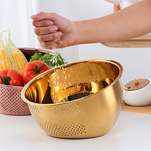 DOCBLACK Rice Washing Bowl with Side Drainers - Gold