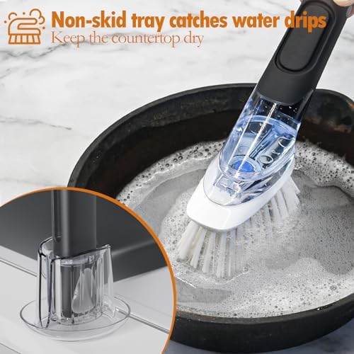 RIMAY Soap Dispensing Dish Brush Set with Holder