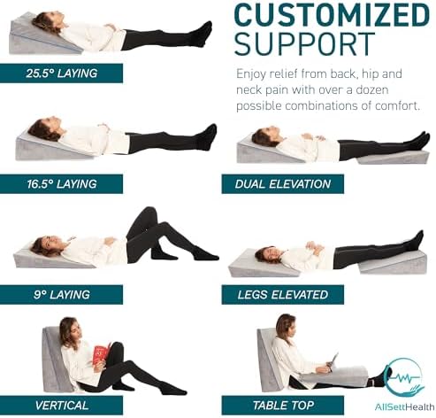 AllSett Health 3-in-1 Memory Foam Bed Wedge Pillow