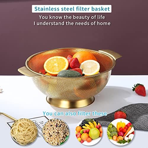 Kyraton Gold Colander 5 Quart Professional Sturdy Strainer with Dishwasher Safe Design