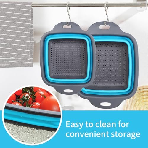 2PCS Collapsible Colanders 95 and 115 Inch Food Strainers for Kitchen
