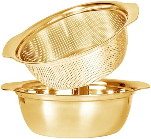 304 Stainless Steel Microporous Colander with Handle - 4QT Gold 1