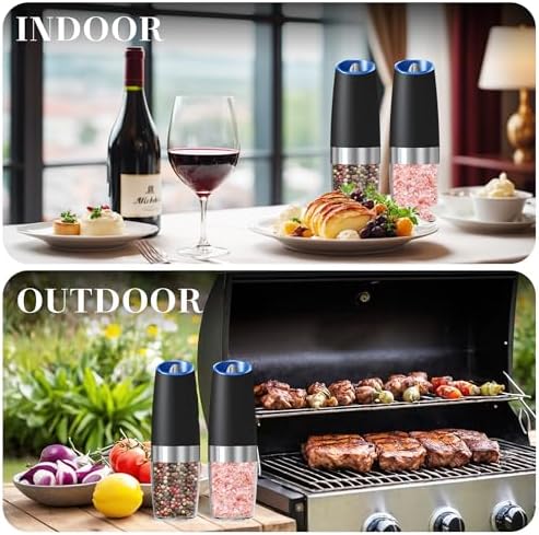 UNNEES Gravity Electric Salt and Pepper Grinder Set of 2 1