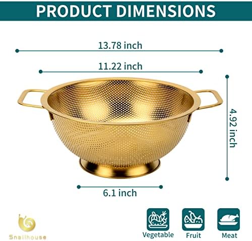 Snailhouse 5 Qt Stainless Steel Colander with Handles and Self-Draining Base