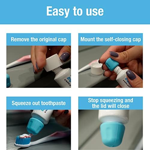 Tilcare Self Closing Toothpaste Caps 6-Pack - BPA-Free Mess-Free