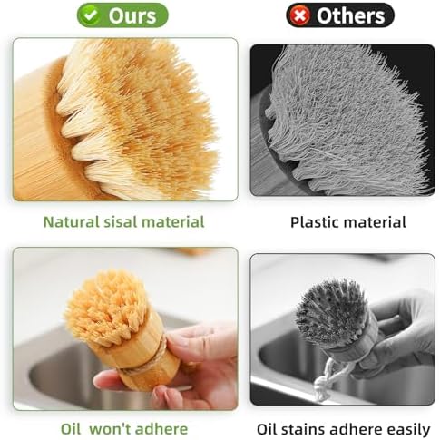 SUBEKYU Bamboo Dish Scrub Brush for Kitchen Sink
