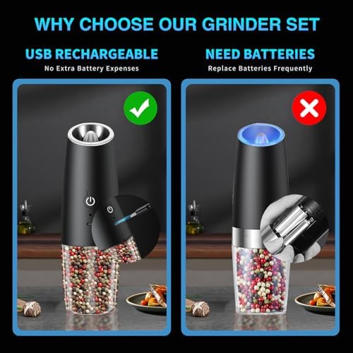 Haomacro Electric Salt and Pepper Grinder Set with LED Light