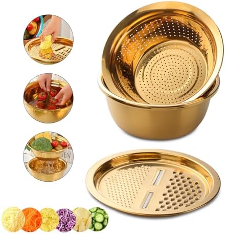 Meisha 3Pcs Stainless Steel Colander Set - Gold 1