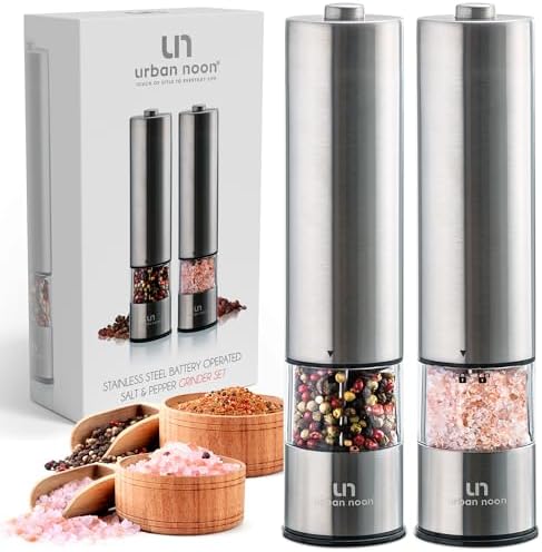 Urban Noon Electric Salt Pepper Grinder Set - Battery Operated with LED Light