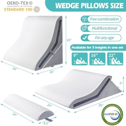 Simpledad Wedge Pillow Set 3PCS 15-in-1 Adjustable Memory Foam