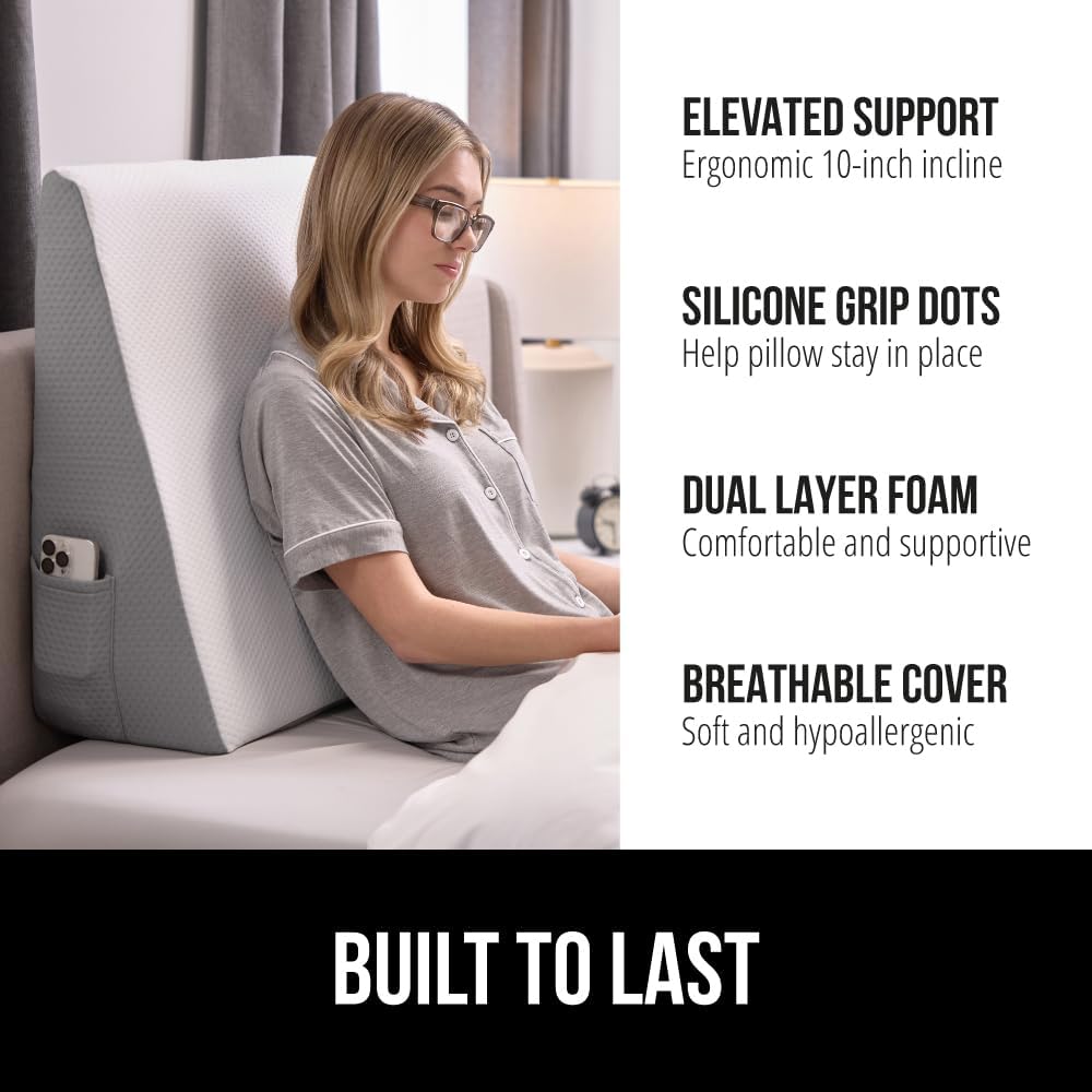GORILLA GRIP Bed Wedge Pillow with Dots and Storage