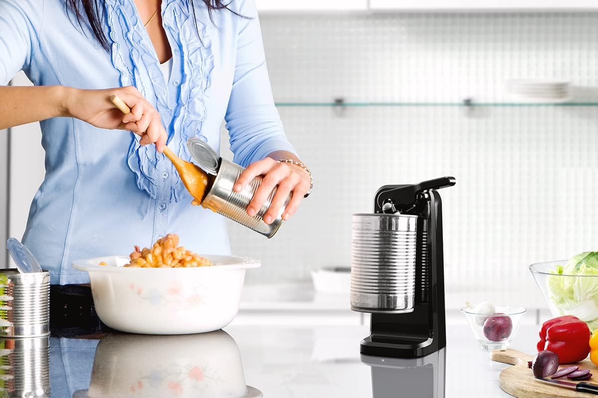 Holstein Electric Can Opener with Auto Shutoff and Push Down Lever Black