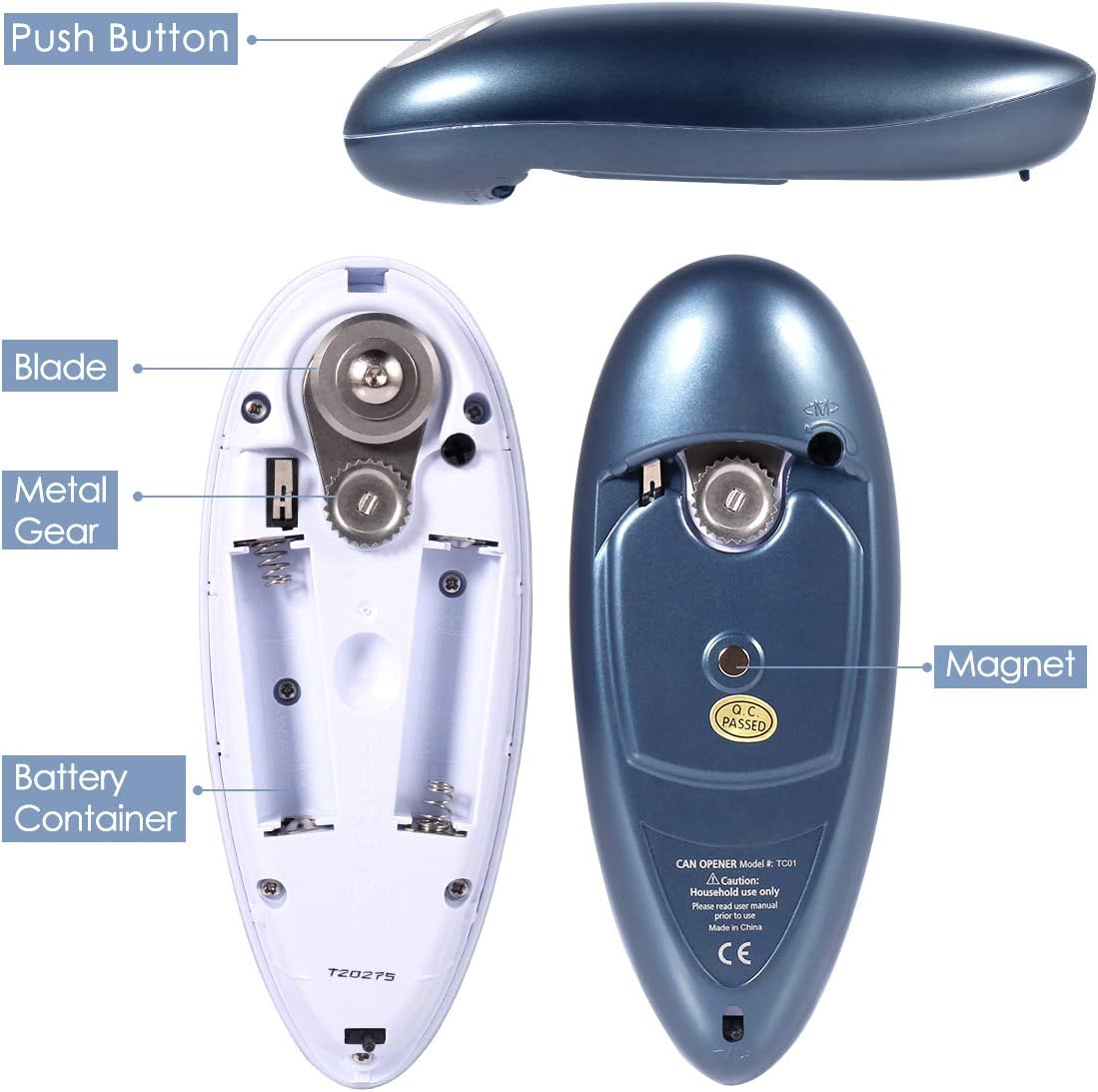 ViperSnap One Touch Electric Can Opener Blue