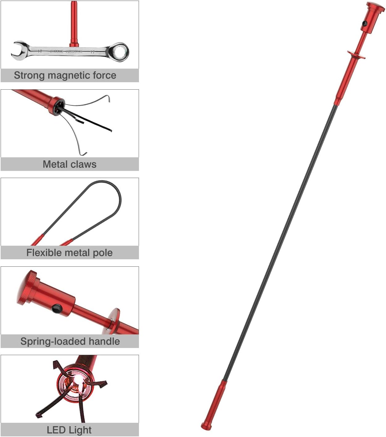 Housolution Grabber Tool with LED Lights Red
