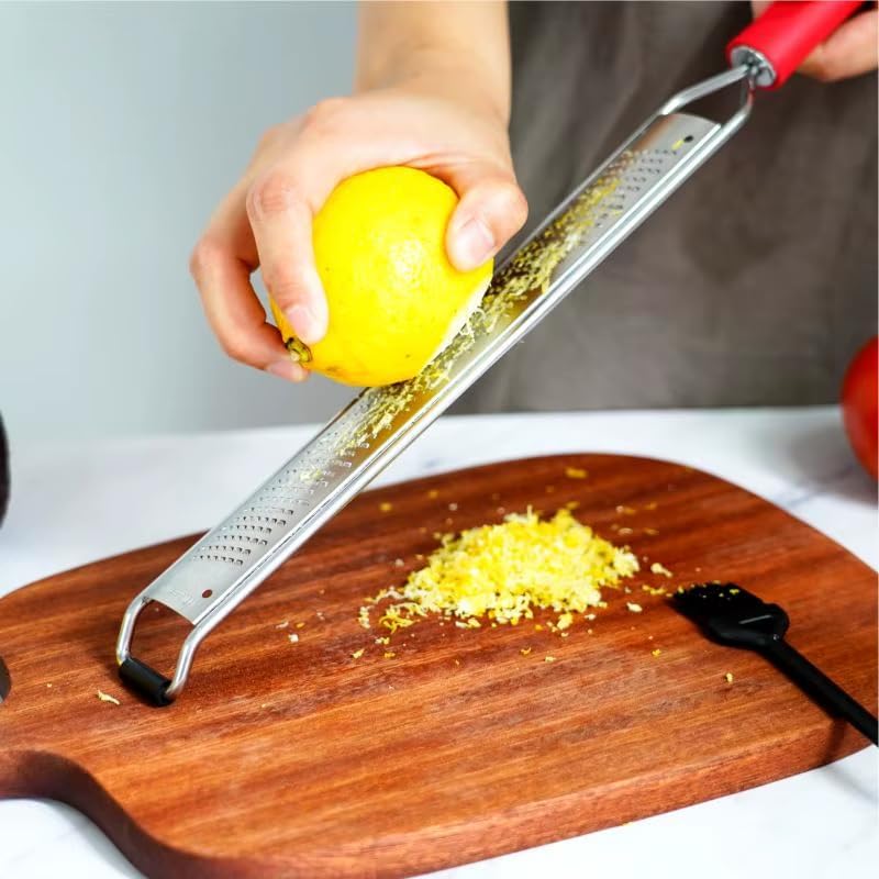 Premium Stainless Steel Food Grater with Cover and Brush - Red