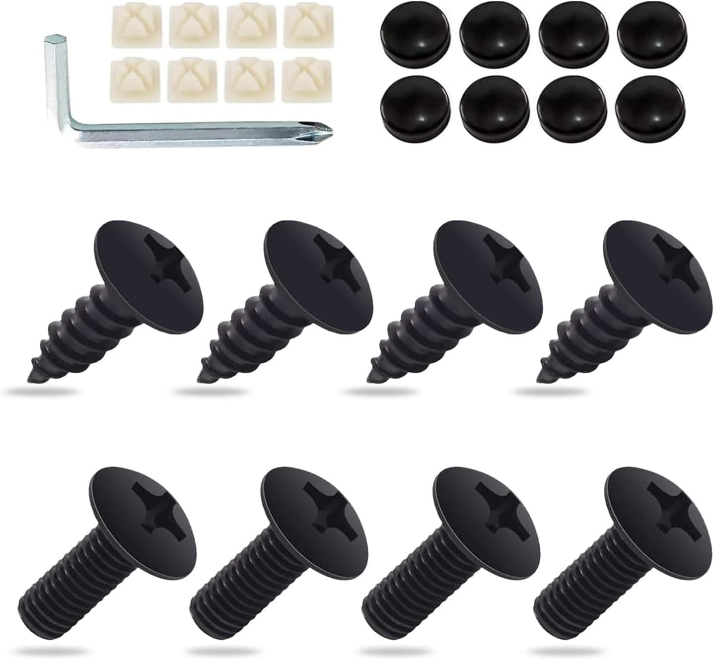 8 PCS Car License Plate Fastener Kit with Shock Pads and Wrench - Black