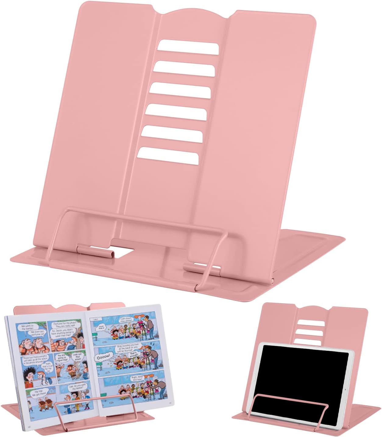 MSDADA Adjustable Book Stand for Reading and Cooking Morandi Pink