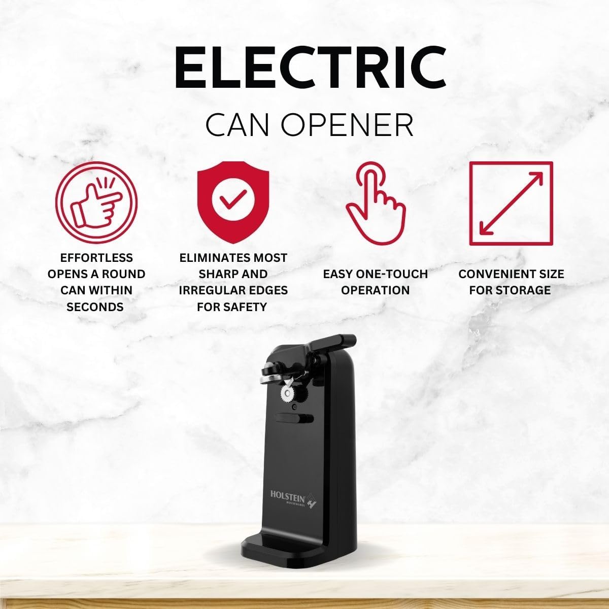 Holstein Electric Can Opener with Auto Shutoff and Push Down Lever Black
