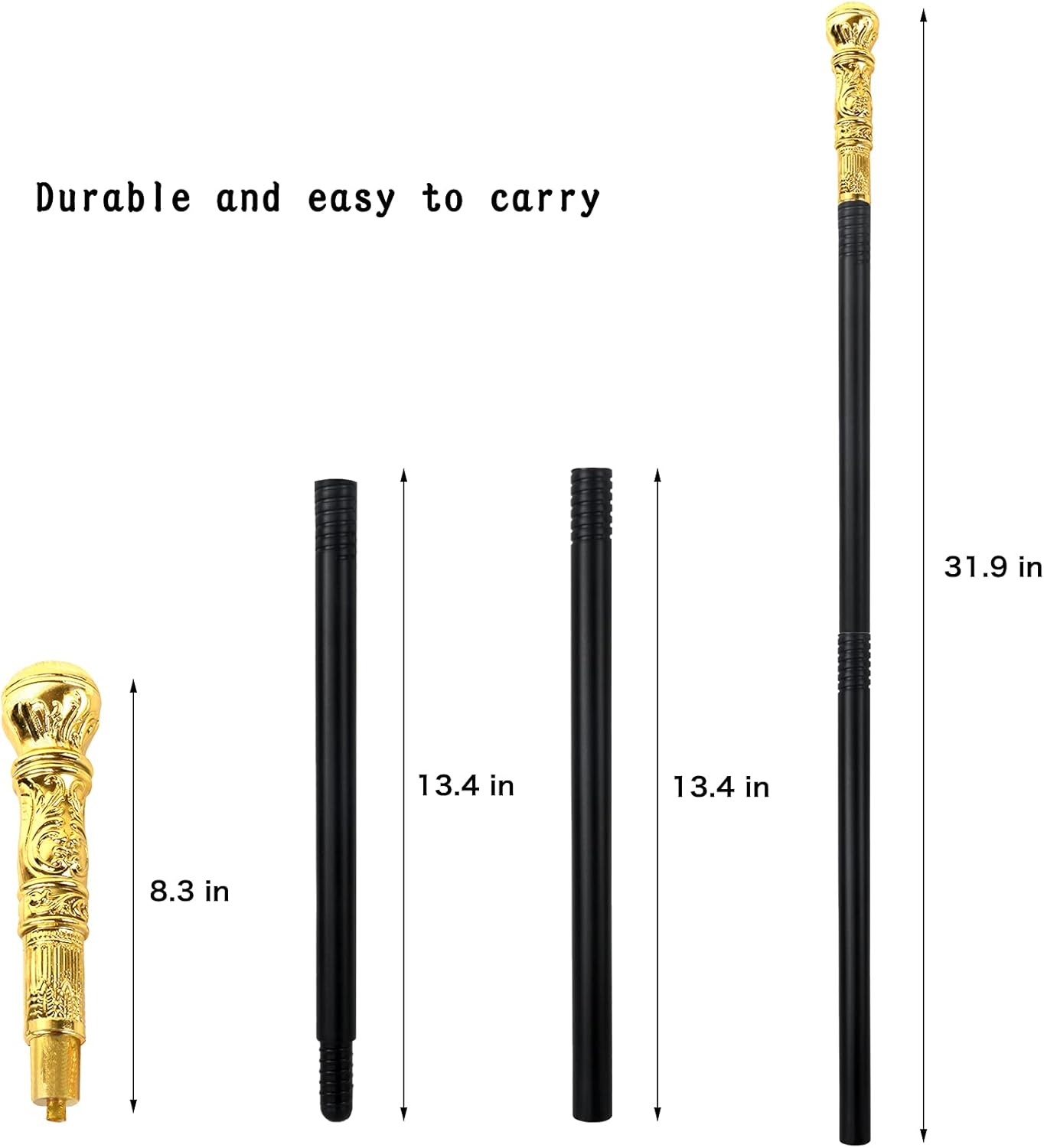 Lucleag 2PCS Gold Silver Walking Cane Set Halloween Prop