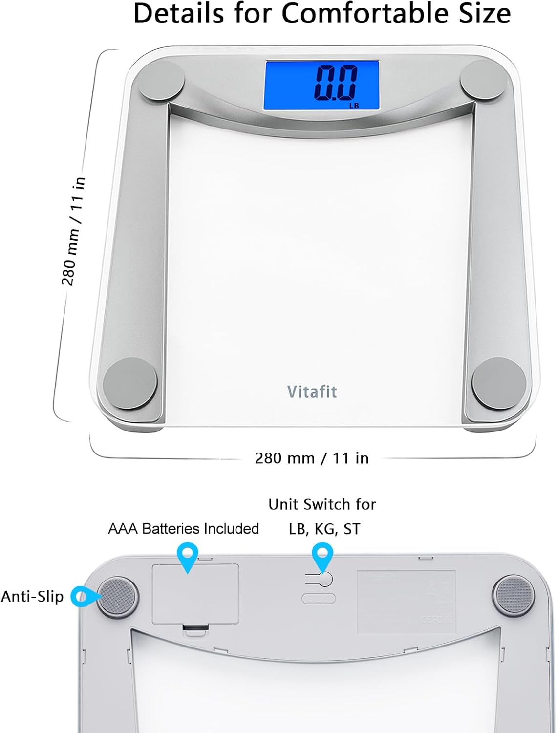 Vitafit Digital Weight Scale with Blue LCD 400lb Easy to Use
