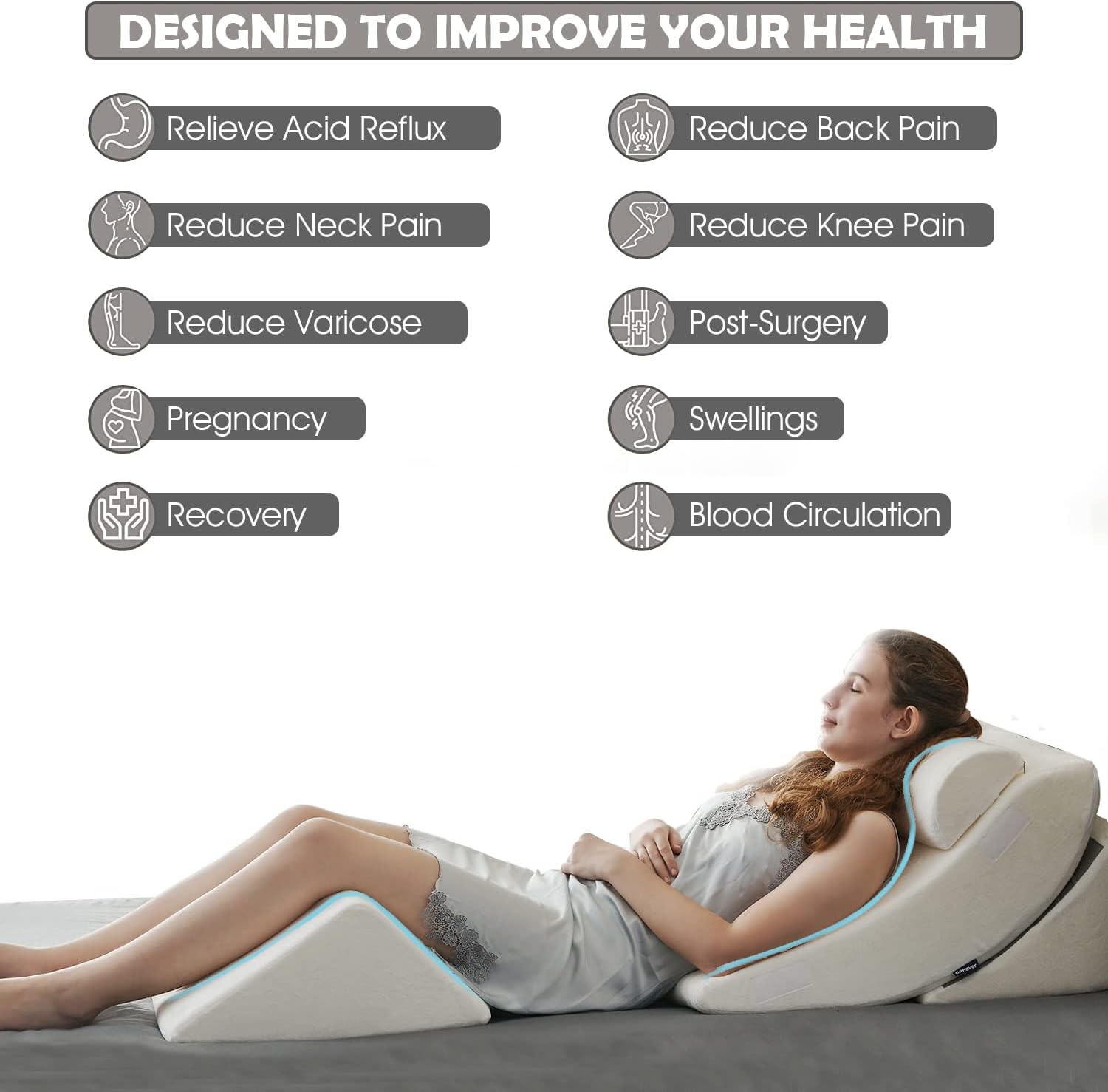 Ganaver 4PCS Orthopedic Pillow Set for Surgery Recovery and Acid Reflux Relief