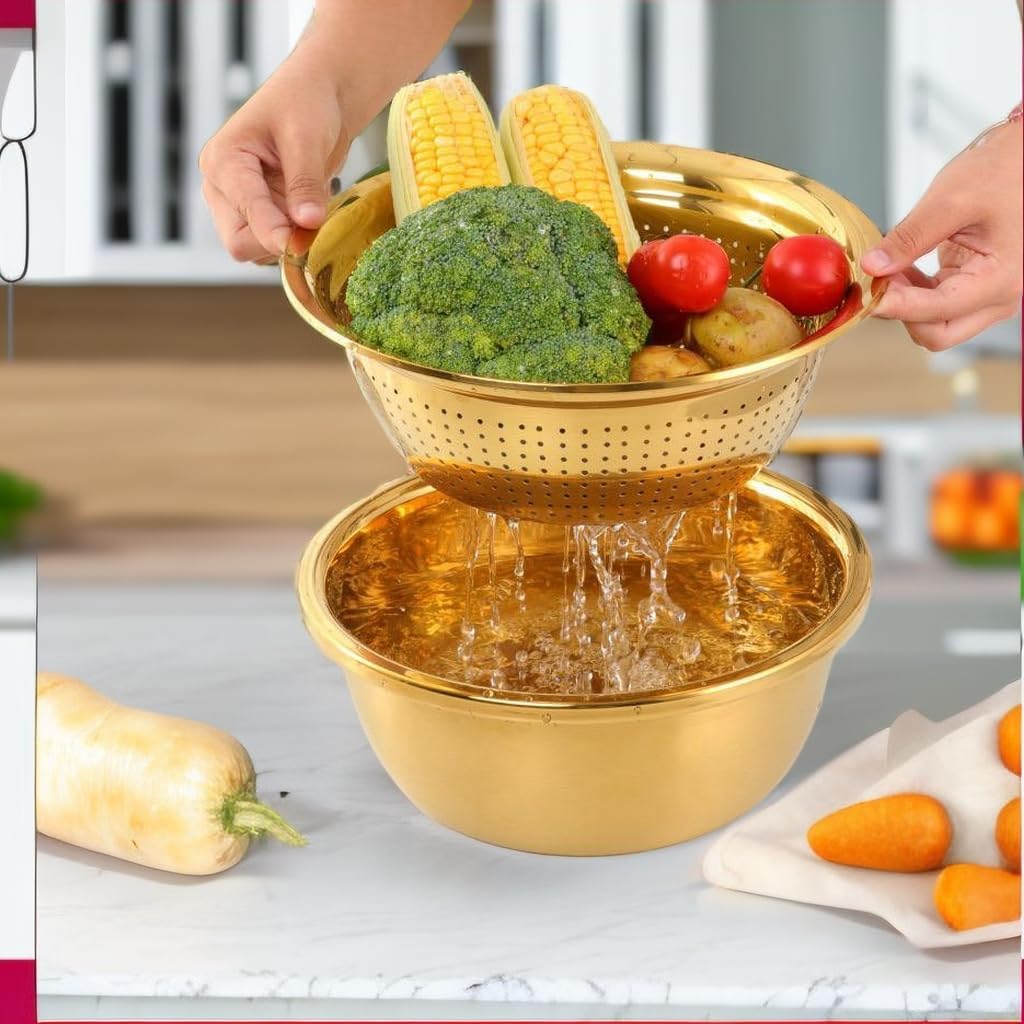 Keiwhsly 3pcs Stainless Steel Colander Set with Julienne Peeler