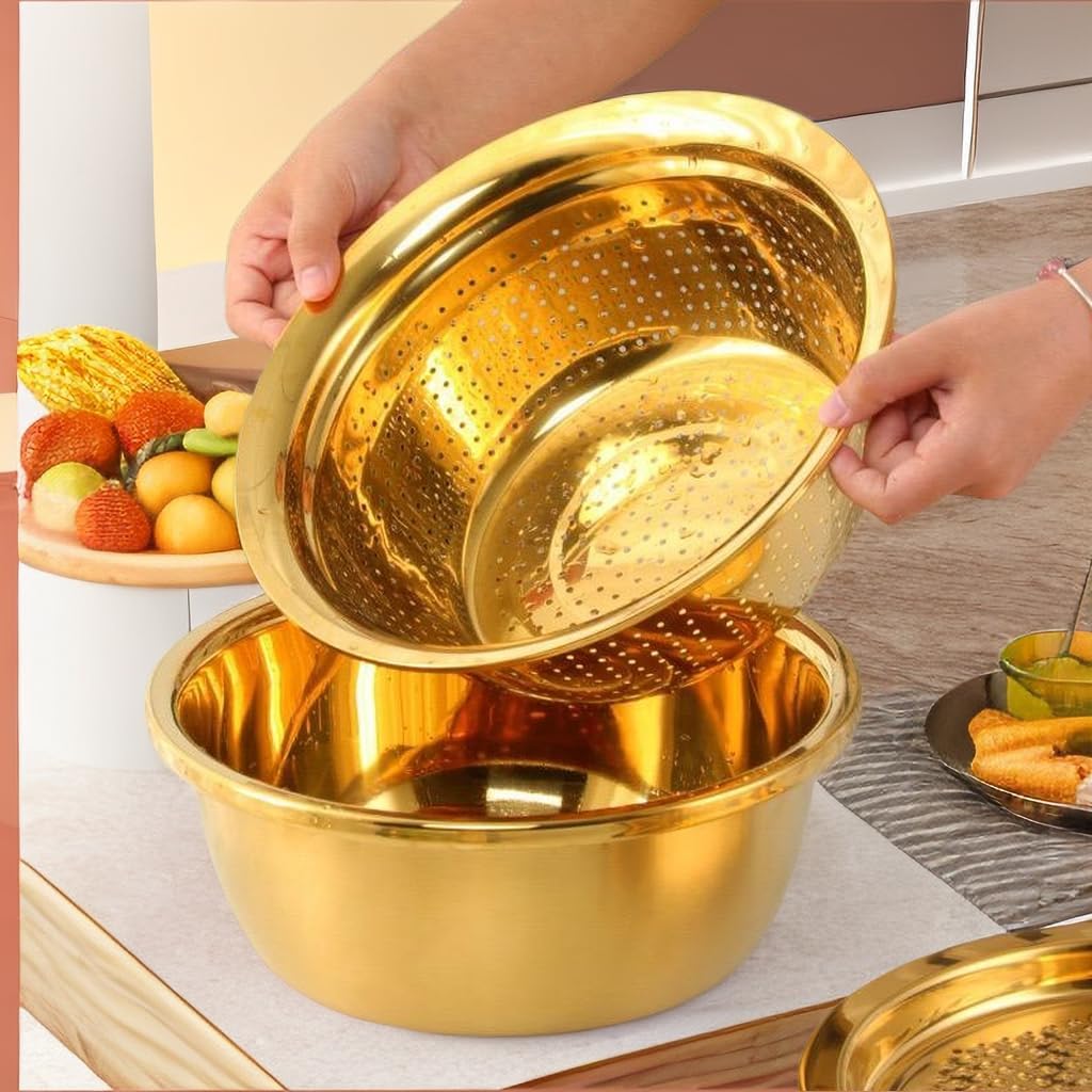 Keiwhsly 3pcs Stainless Steel Colander Set with Julienne Peeler