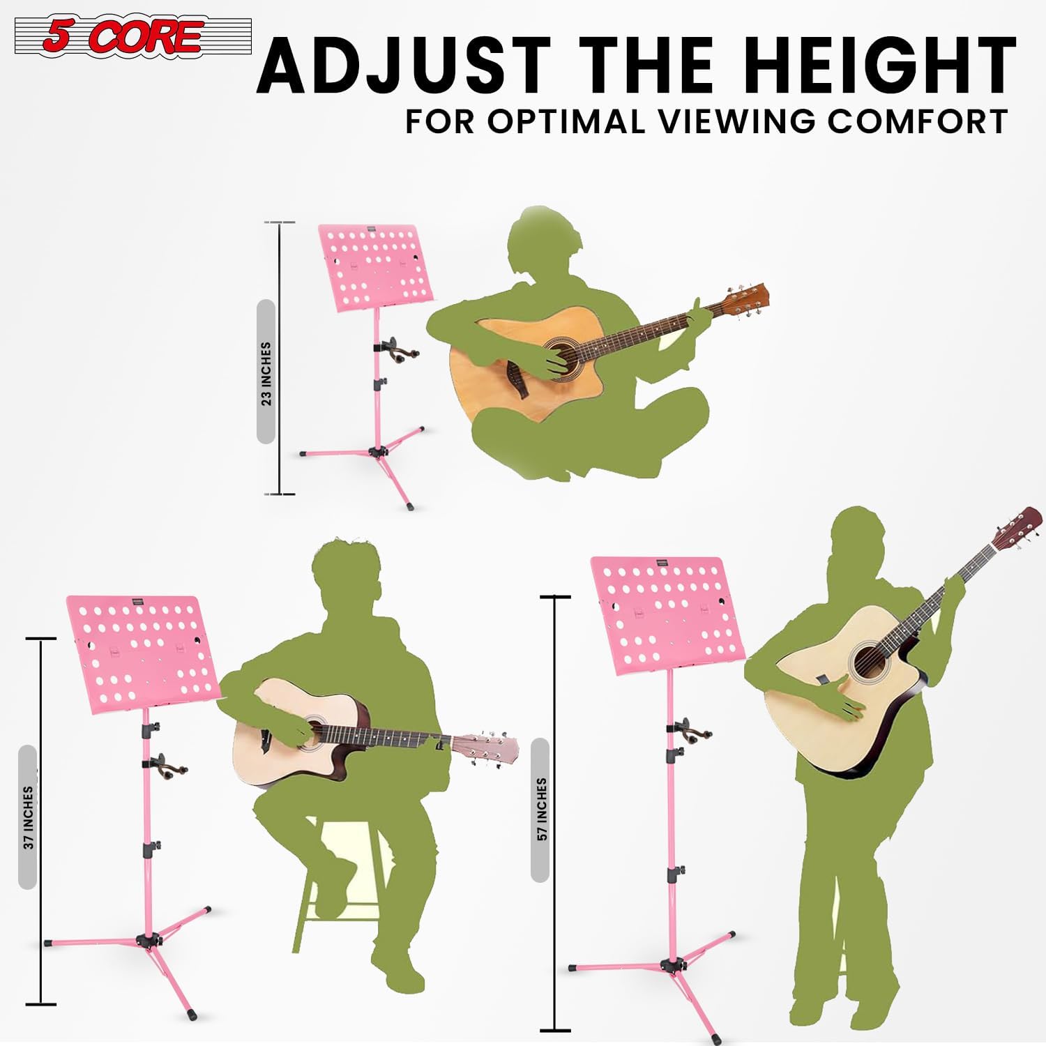 5Core Music Stand with Light Clip and Adjustable Height