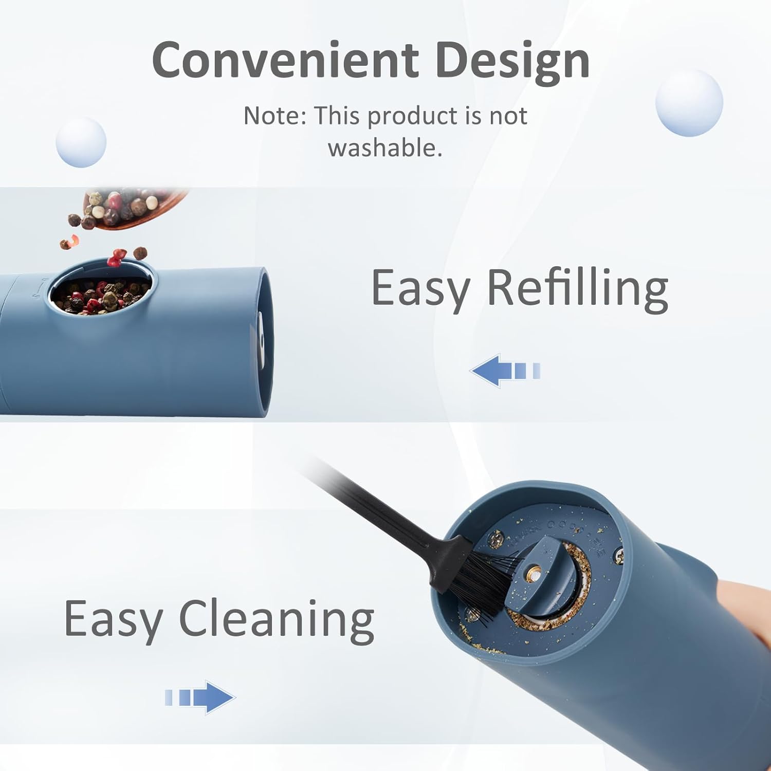 SAKAMOSH Electric Salt Pepper Grinder Set Rechargeable with LED Light 2-Pack Blue
