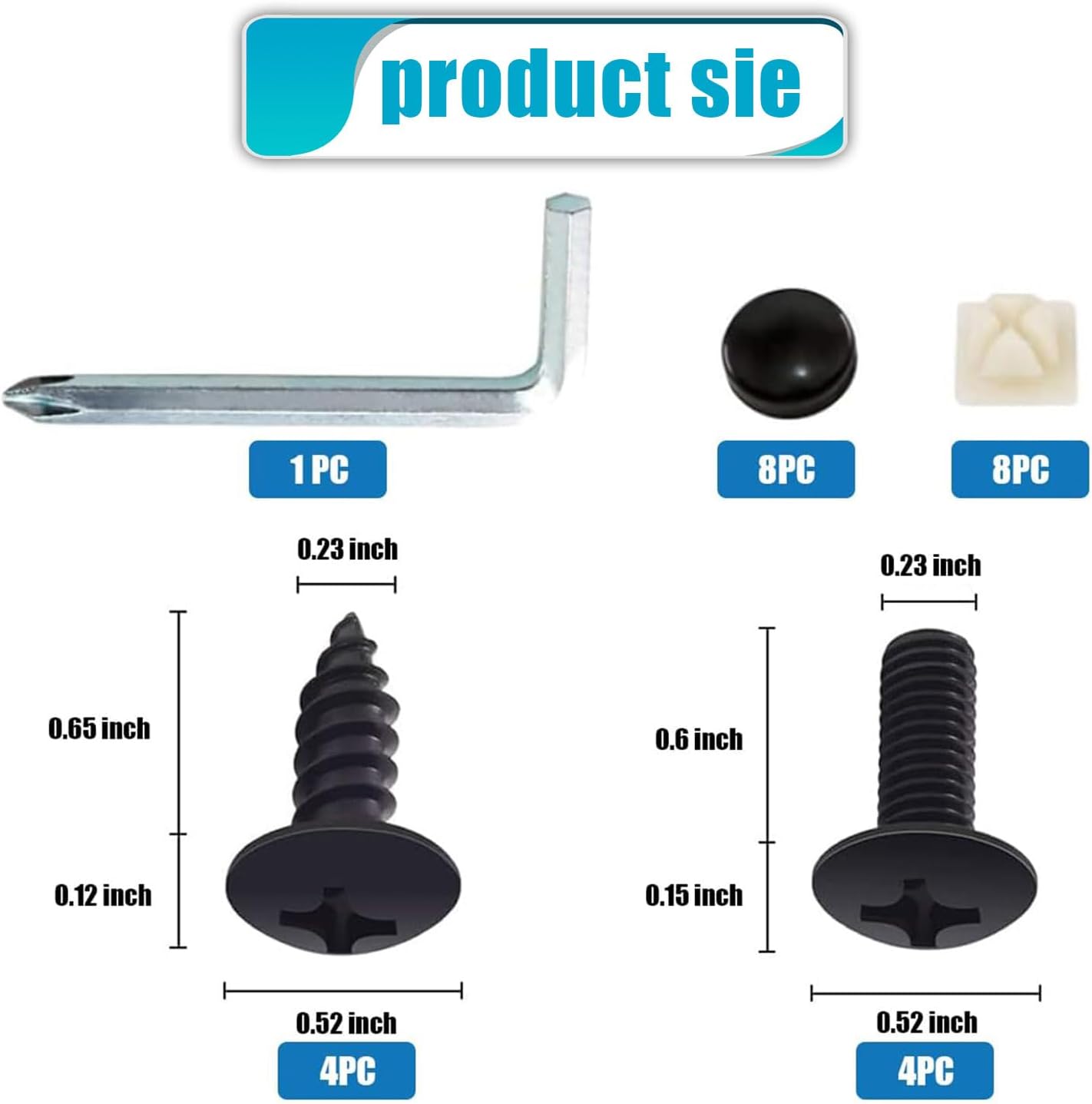 8 PCS Car License Plate Fastener Kit with Shock Pads and Wrench - Black