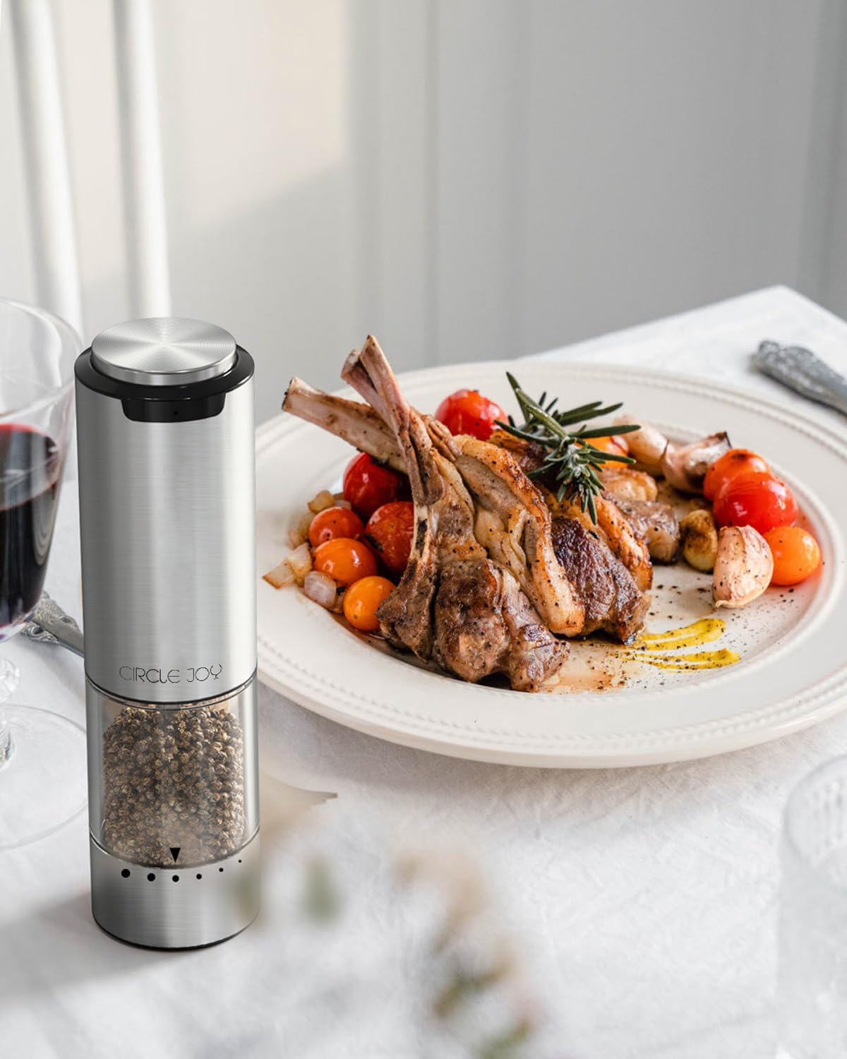 CIRCLE JOY Electric Salt Pepper Grinder Set with Base and LED Light