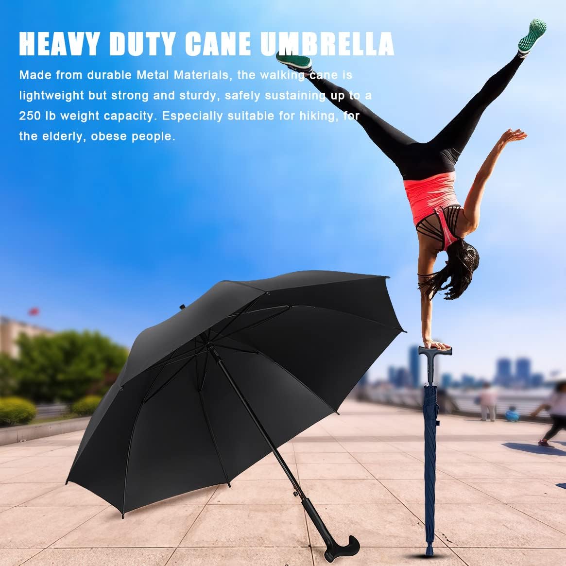2-in-1 Walking Cane Umbrella - Windproof Lightweight Heavy-Duty Frame